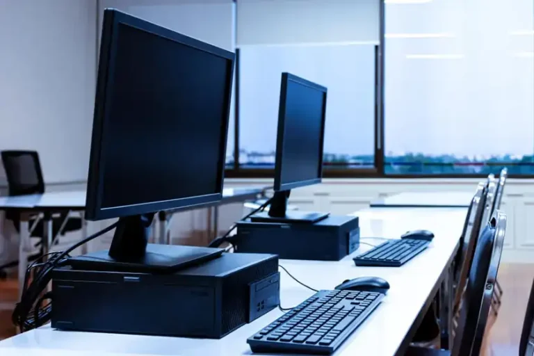 Business workstations set up in a modern office